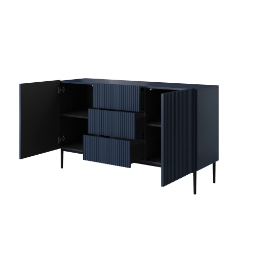 Komoda Nicole 150 cm z szufladami i półkami - granat / czarne nóżki - Limitowana oferta